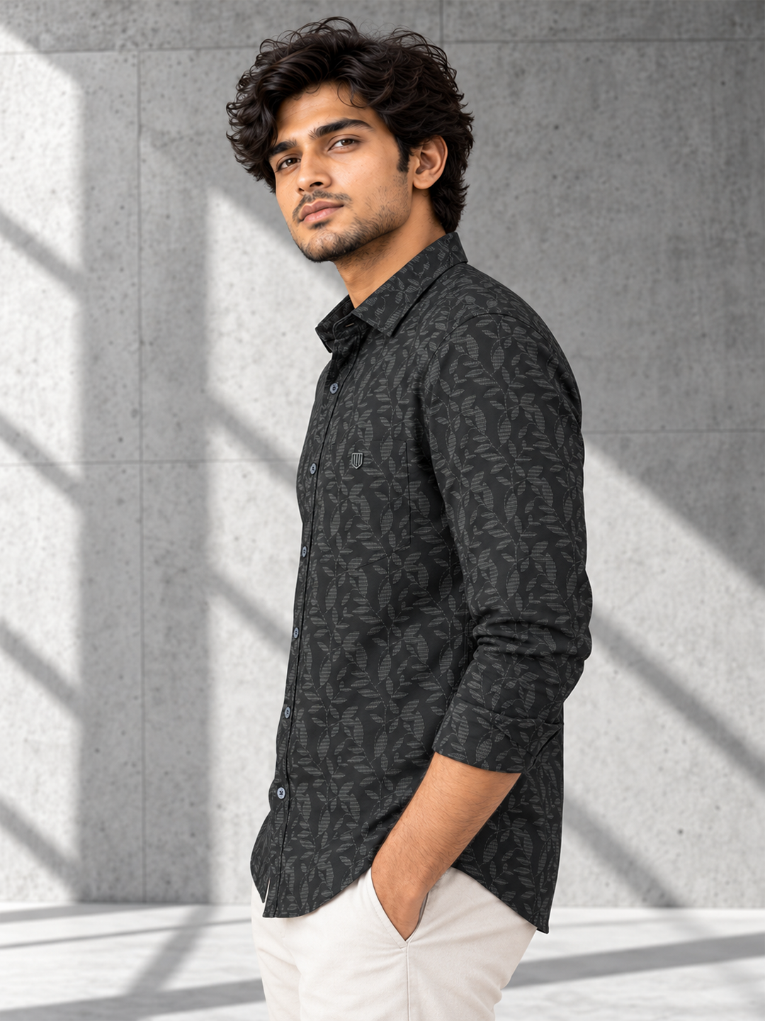 Black and Green Leaf Printed Casual Shirt