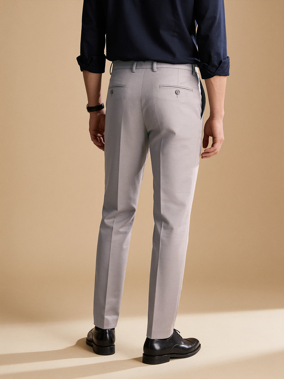 Light Silver Grey Solid Formal Trousers