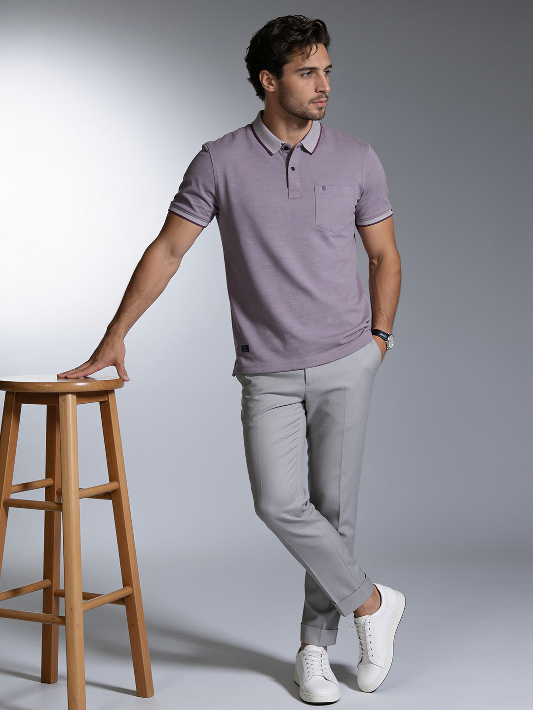 Light Lavender Solid Polo T Shirt
