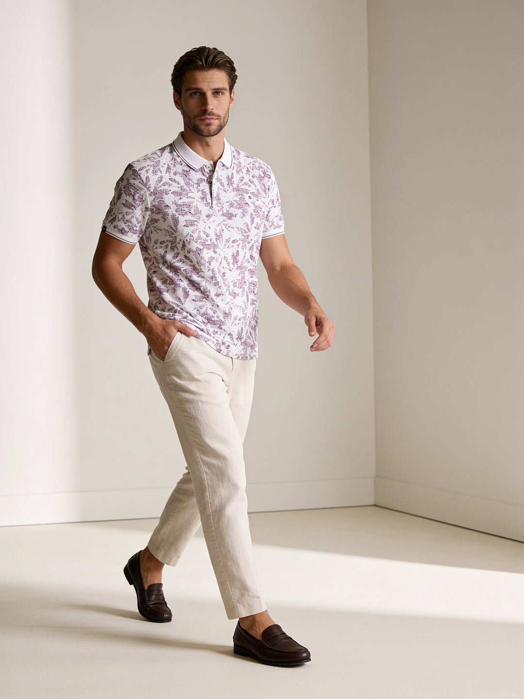 Plum Purple and White Printed Polo T Shirt