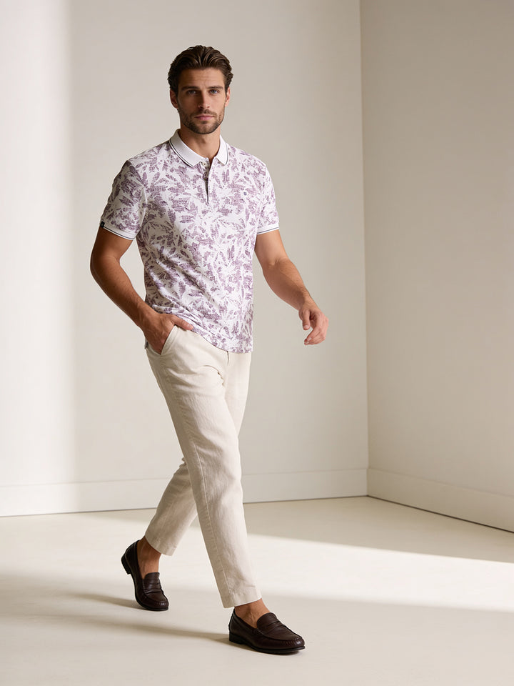 Plum Purple and White Printed Polo T Shirt