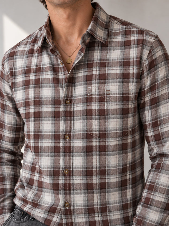 Beaver Brown Checkered Casual Shirt