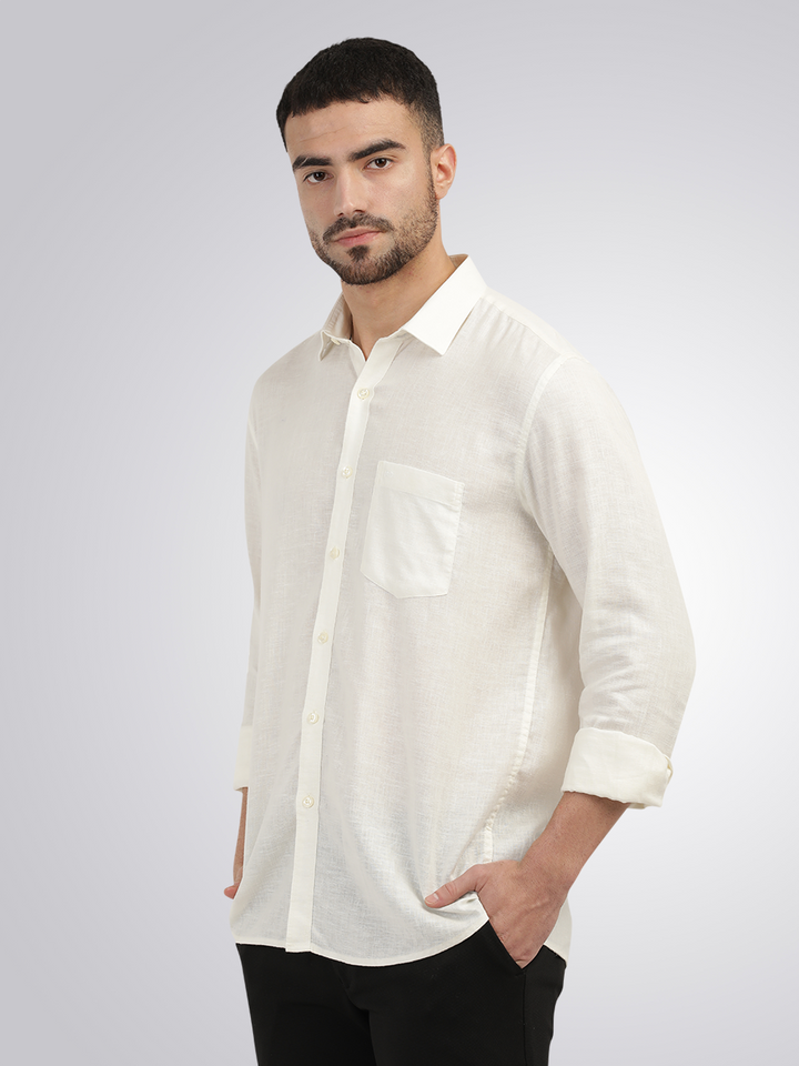 Ivory Linen Blend Solid Shirt
