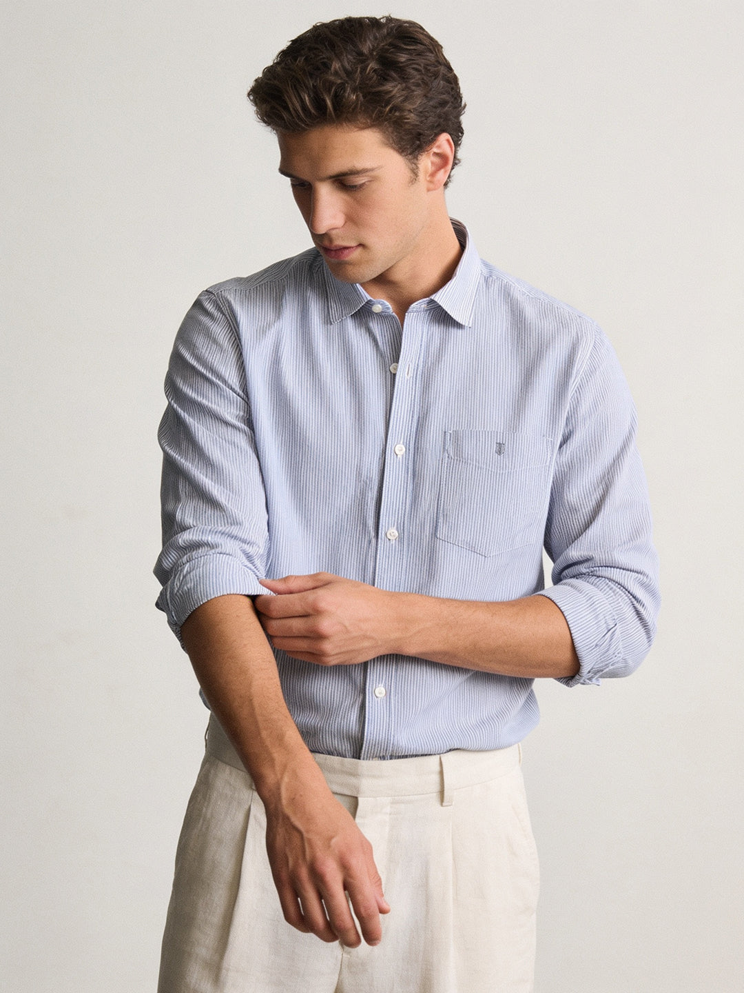 Blue and White Vertical Stripes Casual Shirt