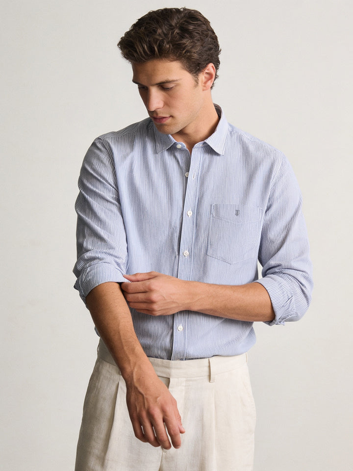 Blue and White Vertical Stripes Casual Shirt