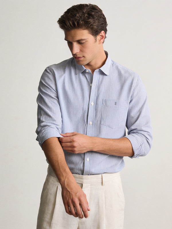 Blue and White Vertical Stripes Casual Shirt