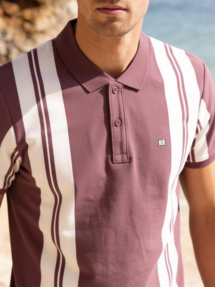 Muted Mavue and White Vertical Stripes Polo T Shirt