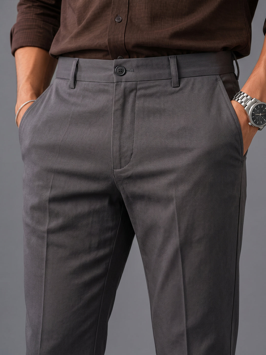 Carbon Grey Solid Casual Trousers