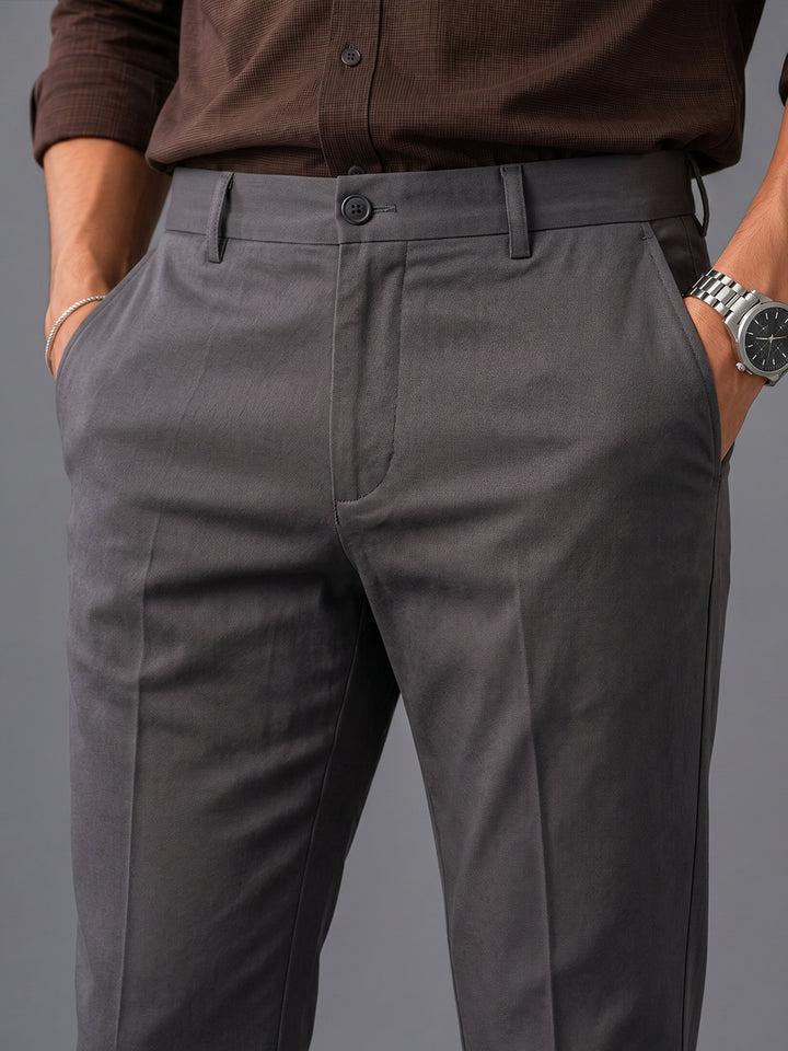 Carbon Grey Solid Casual Trousers
