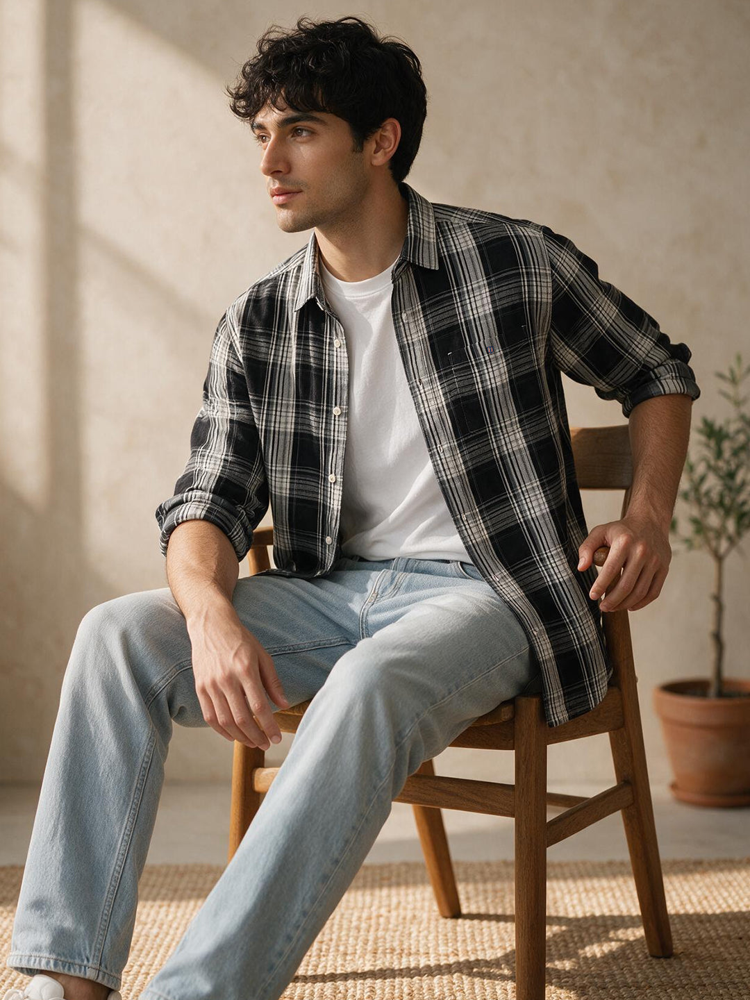 Black Checked Casual Shirt