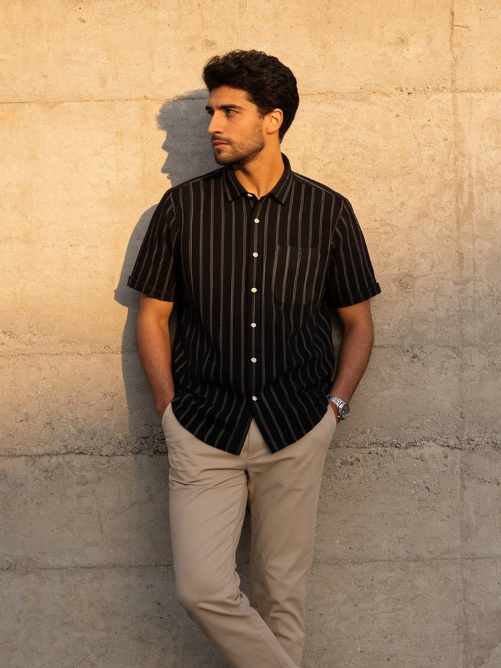 Smoke Black Vertical Stripes Casual Shirt