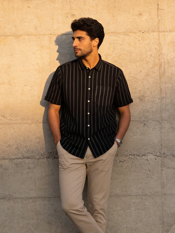 Smoke Black Vertical Stripes Casual Shirt