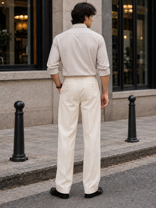 Oatmeal Beige and White Vertical Stripes Formal Shirt