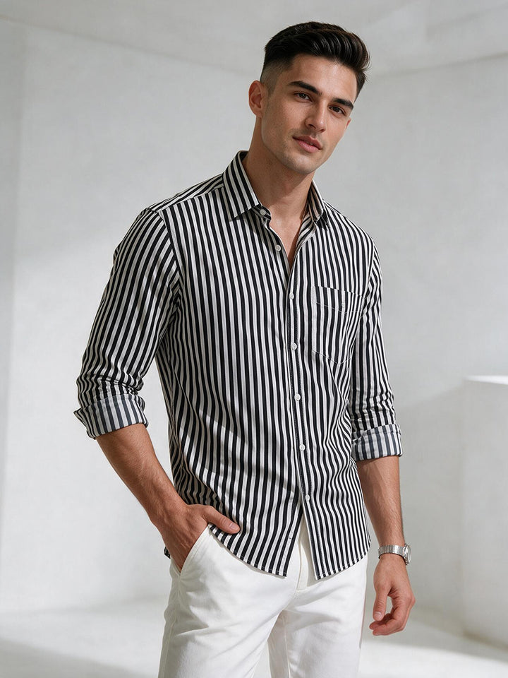 Black and White Vertical Stripes Casual Shirt