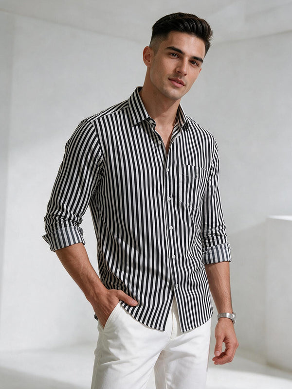 Black and White Vertical Stripes Casual Shirt