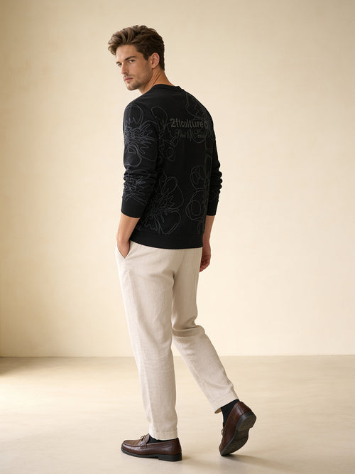 Sable Black Printed Crew Neck T Shirt