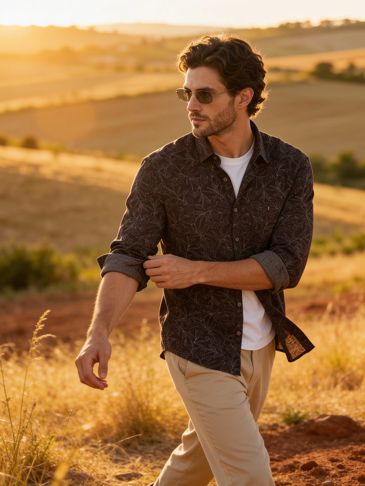 Deep Plum Floral Printed Casual Shirt