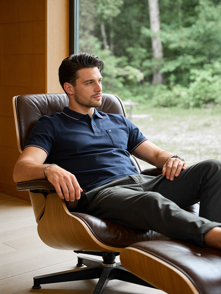 Navy Blue Textured Plain Polo T Shirt