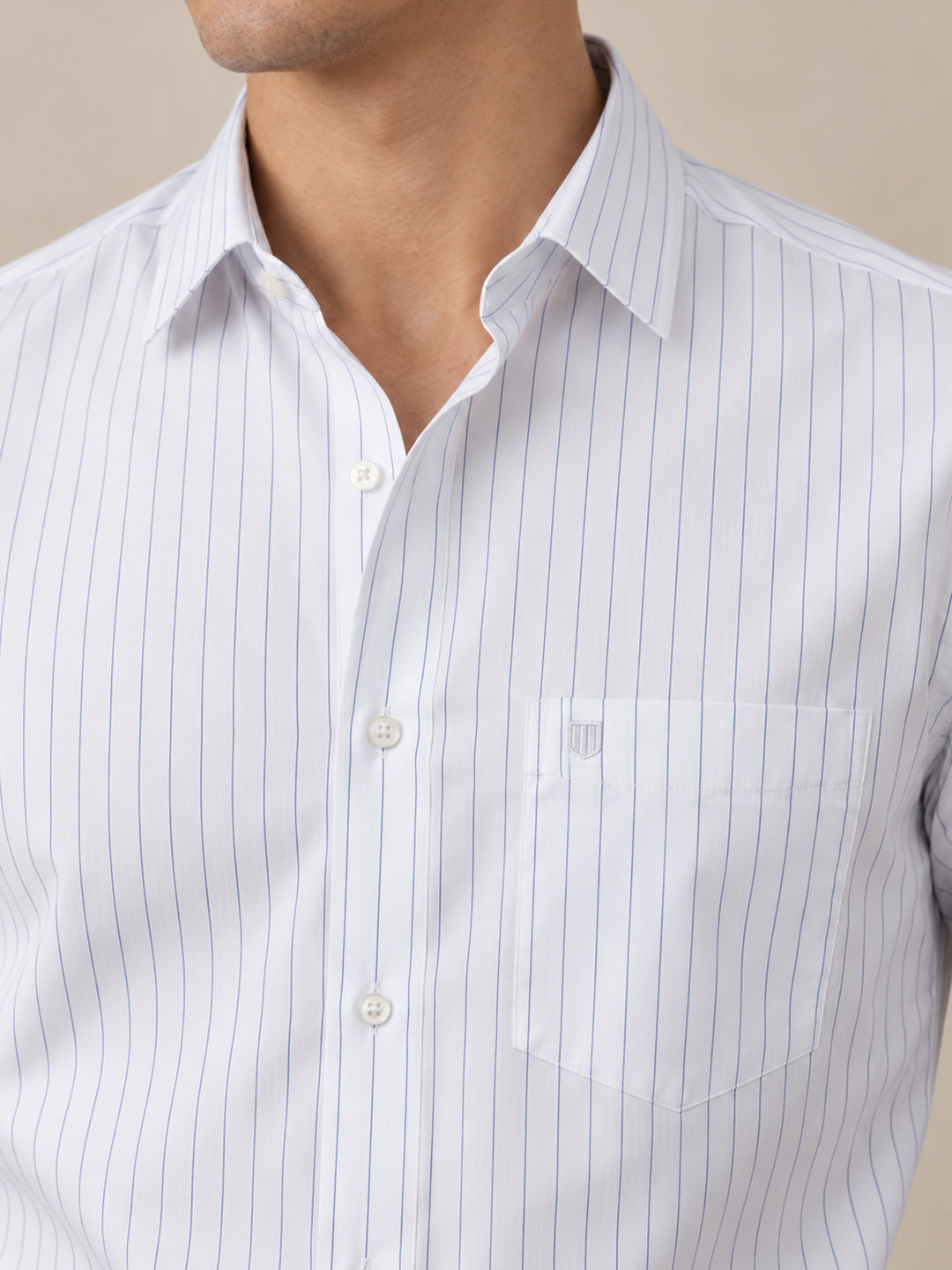 Ink Blue and White Vertical Stripes Formal Shirt