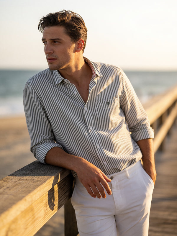 Zinc Grey and White Stripes Casual Shirt