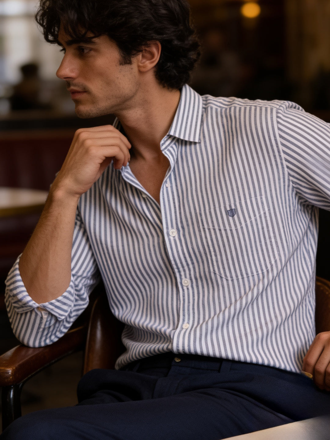 Powder Navy and White Stripes Casual Shirt