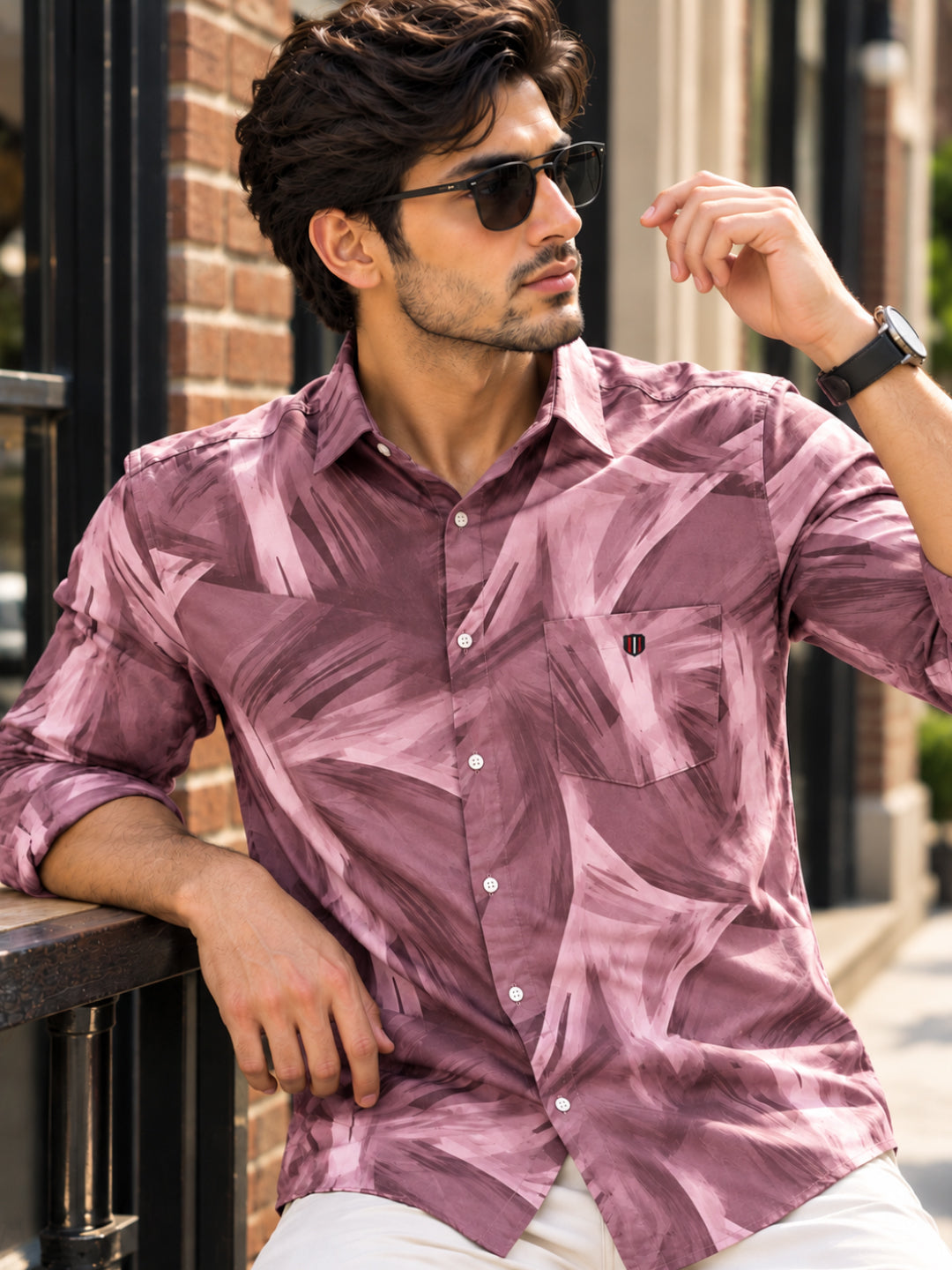 Dusty Rose Mavue Abstract Printed Casual Shirt
