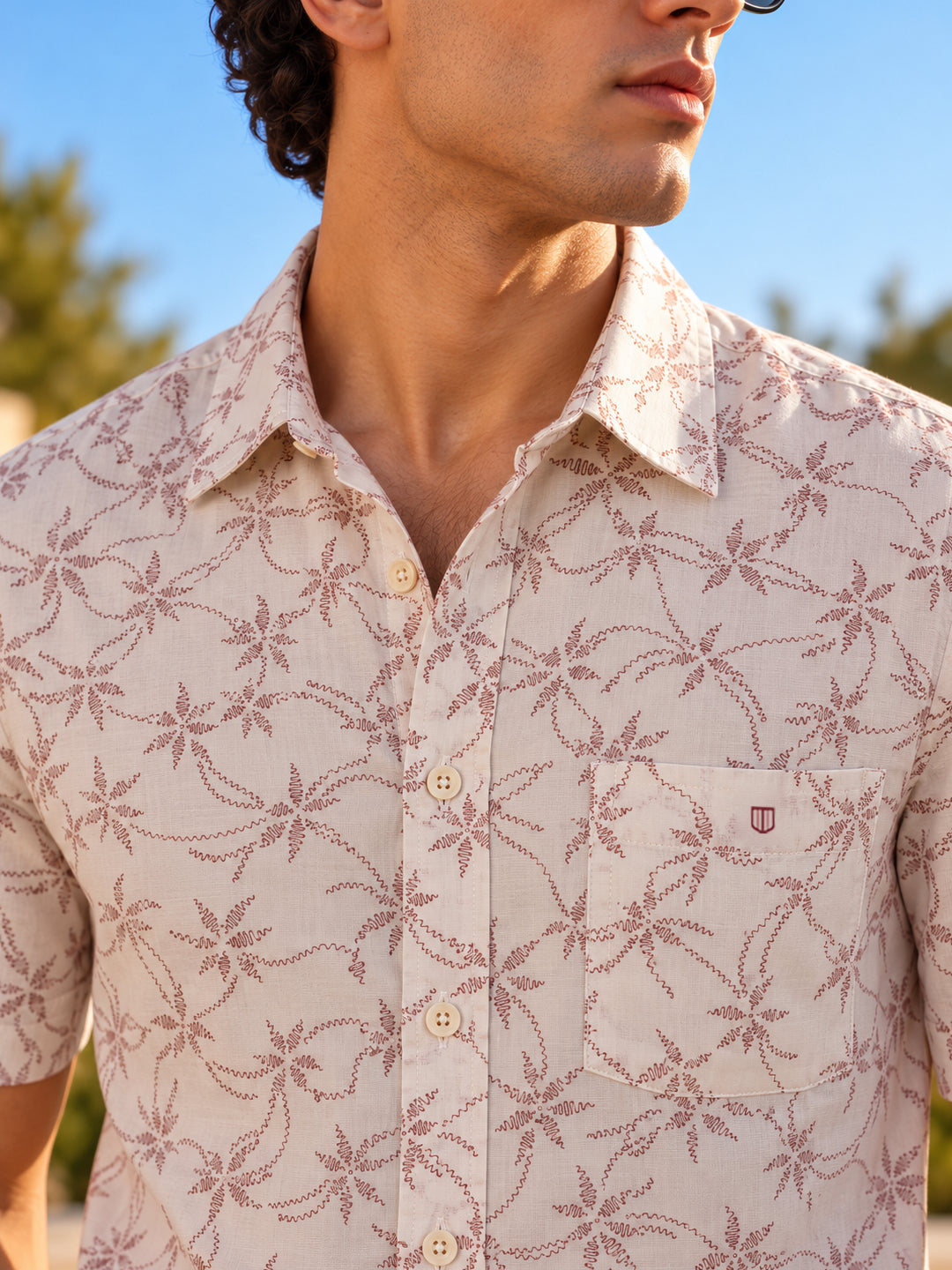 Beige and Maroon Abstract Printed Casual Shirt