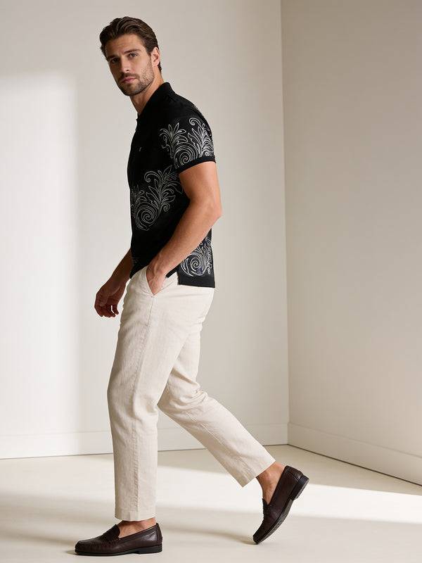 Obsidian Black and White Printed Polo T Shirt