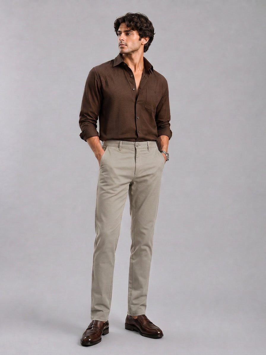Pista Grey Solid Casual Trousers