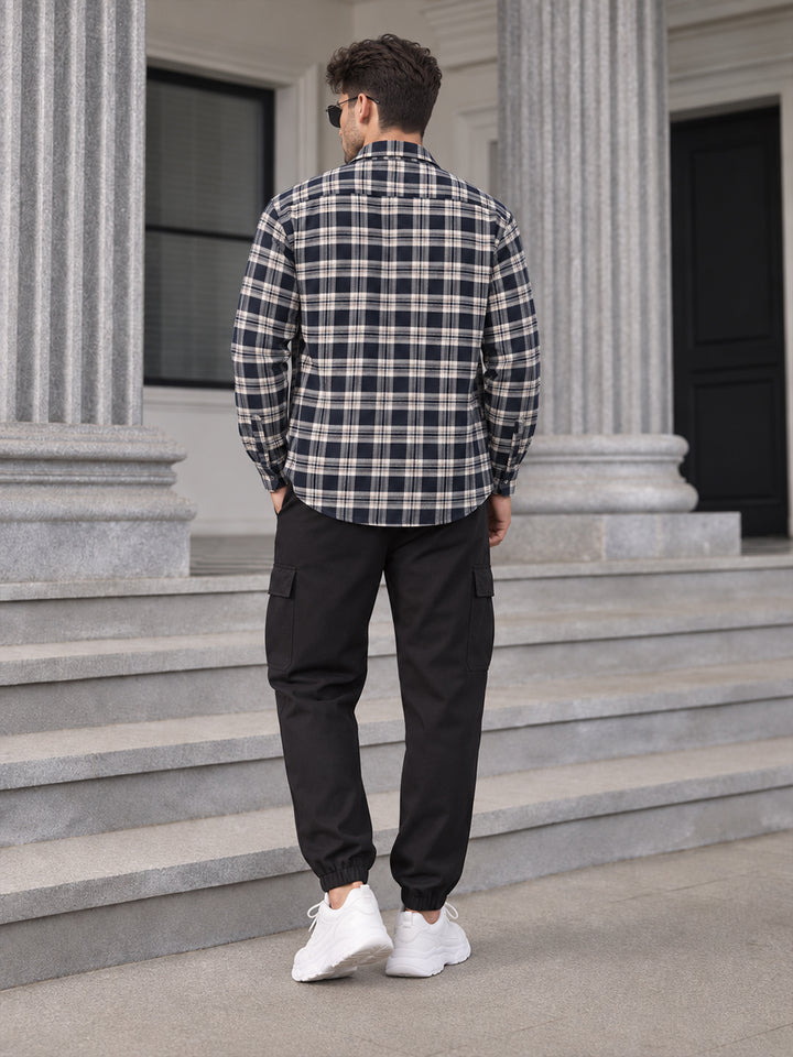 Prussian Blue Checkered Casual Shirt