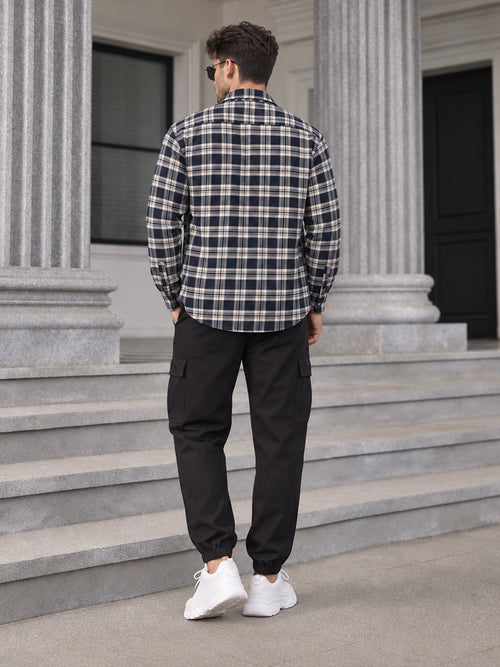 Prussian Blue Checkered Casual Shirt