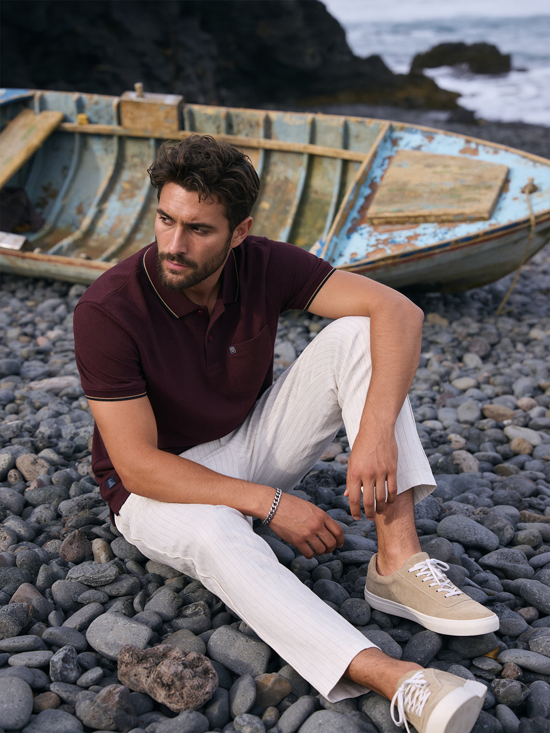 Berry Maroon Textured Plain Polo T Shirt