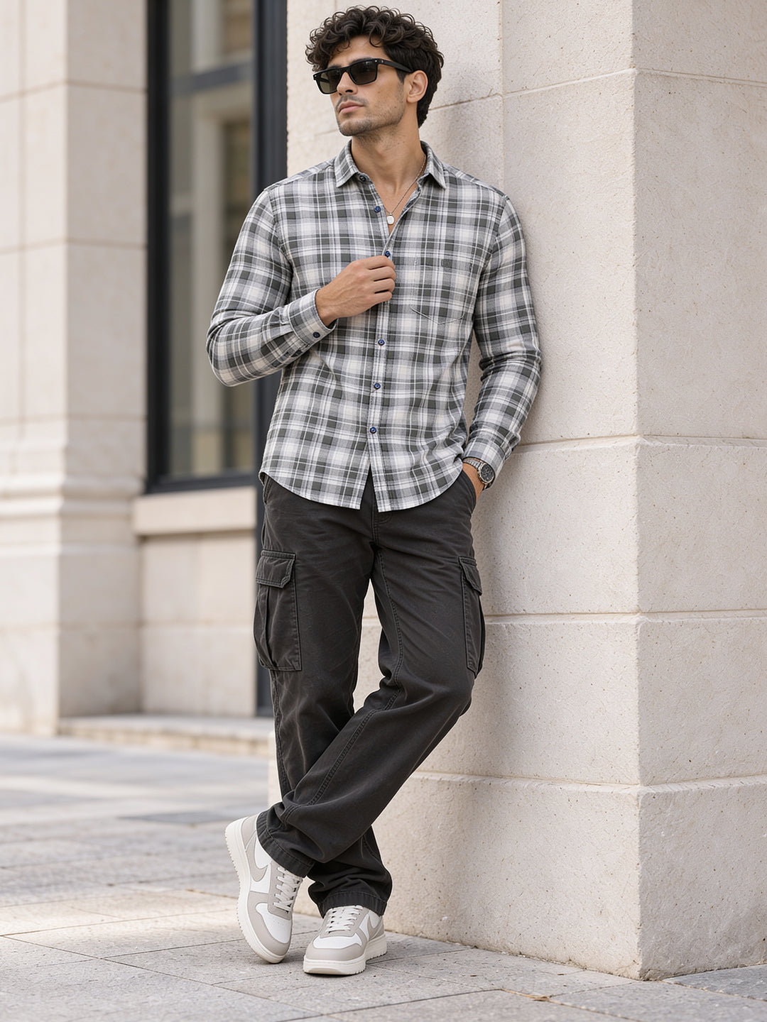 Dusty Mint Green and Cream Checkered Casual Shirt