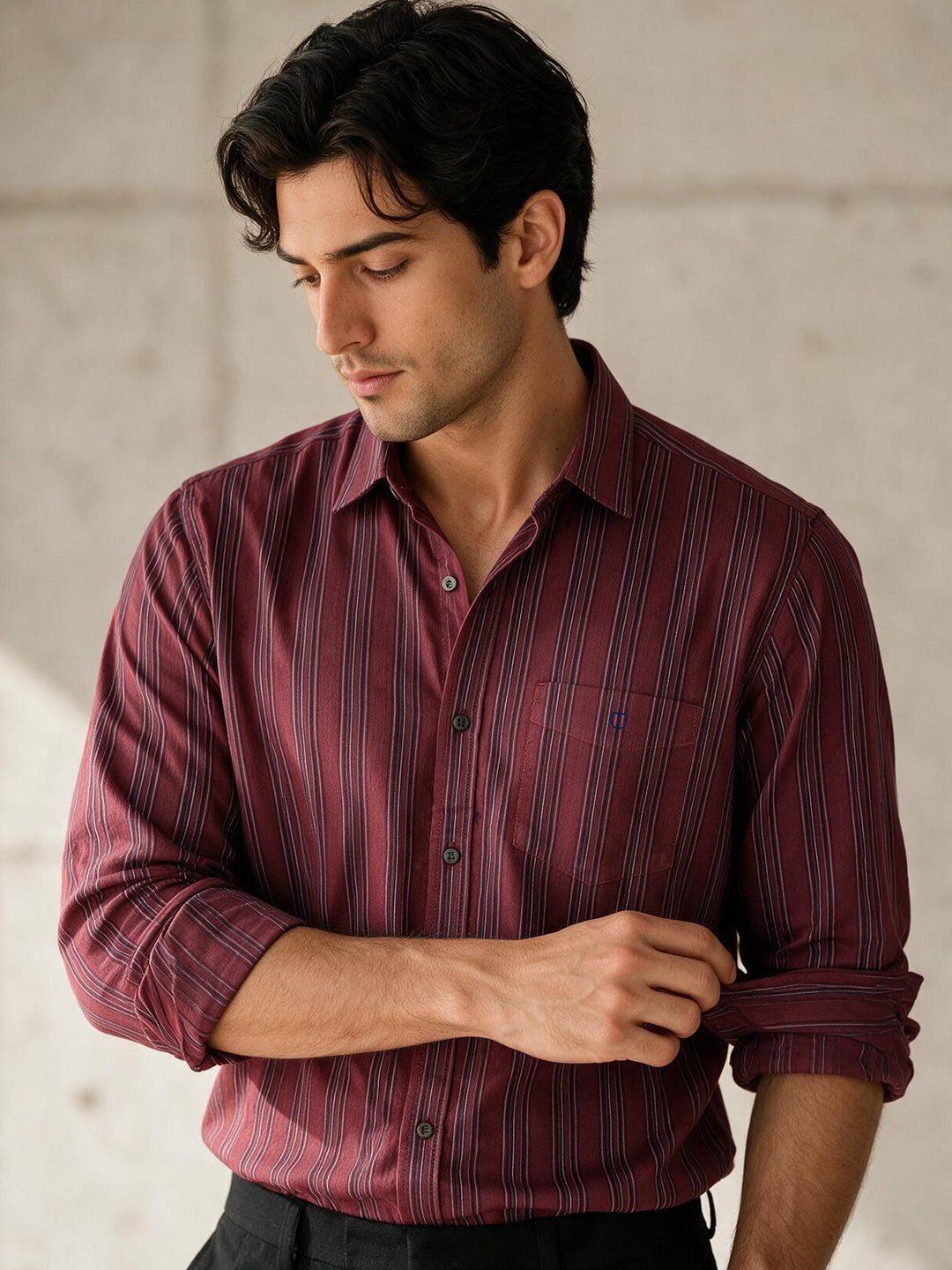 Cabernet Red Vertical Stripes Casual Shirt