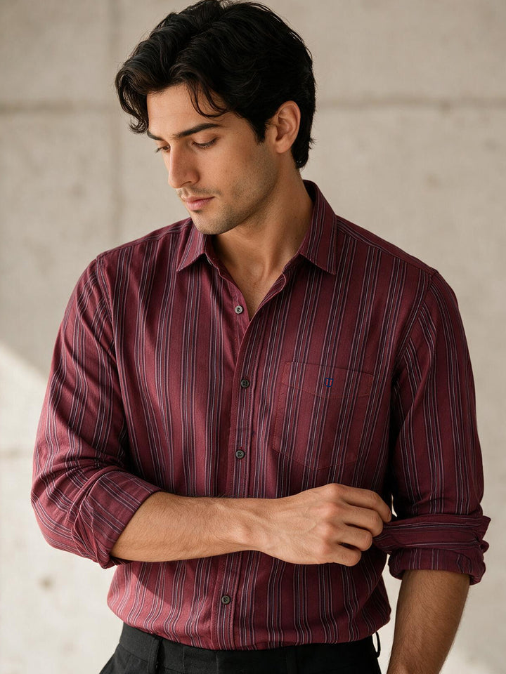Cabernet Red Vertical Stripes Casual Shirt