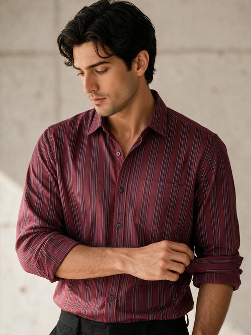 Cabernet Red Vertical Stripes Casual Shirt