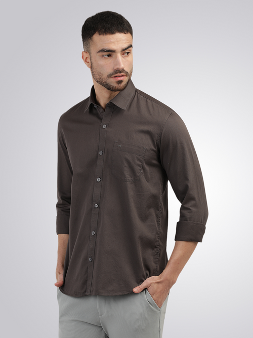 Dark Grey Linen Blend Solid Shirt