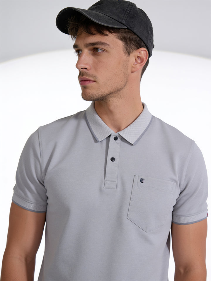 Stone Grey Solid Polo T Shirt