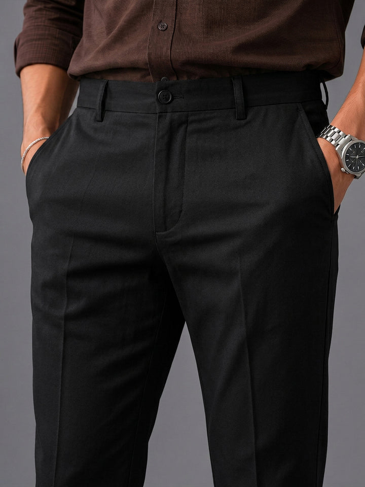 Deep Black Solid Casual Trousers