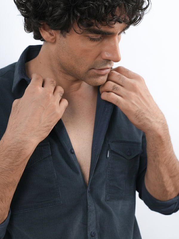 Ink Blue Corduroy Plain Shirt