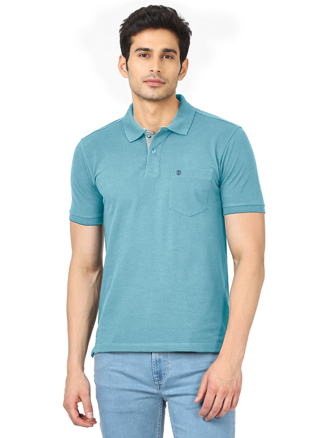 Steel Blue Plain Casual Polo T shirt
