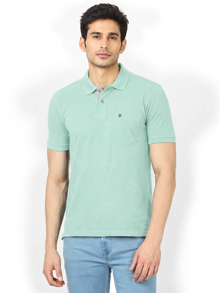Viridian Green Plain Casual Polo T shirt
