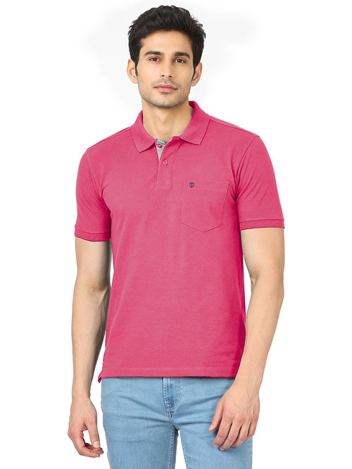 Magenta Plain Casual Pola T shirt