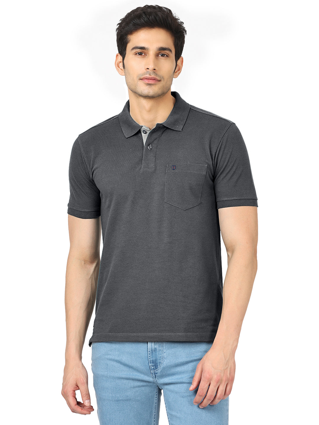 Dark Carbon Plain Casual Polo T Shirt