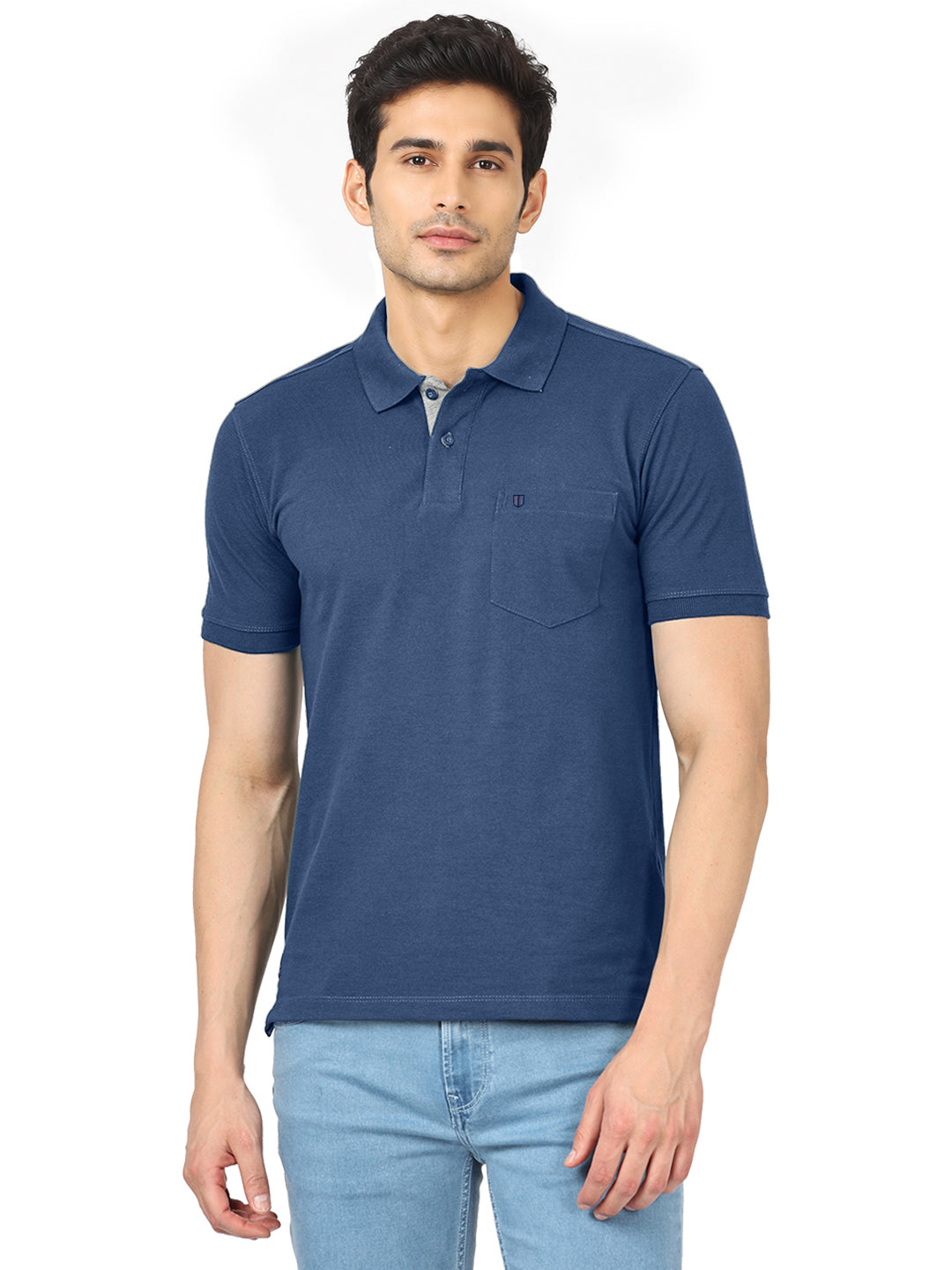 Cobalt Blue Plain Casual Polo T Shirt