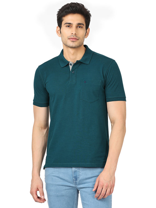 Dark Teal Plain Casual Polo T shirt