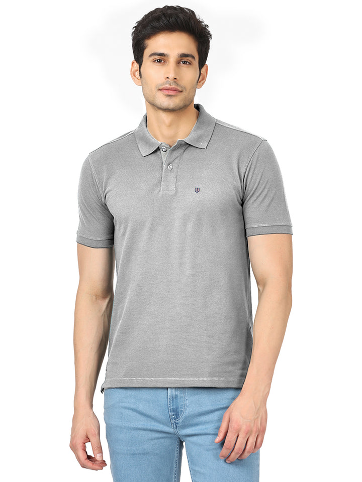 Grey Melange Plain Polo T Shirt