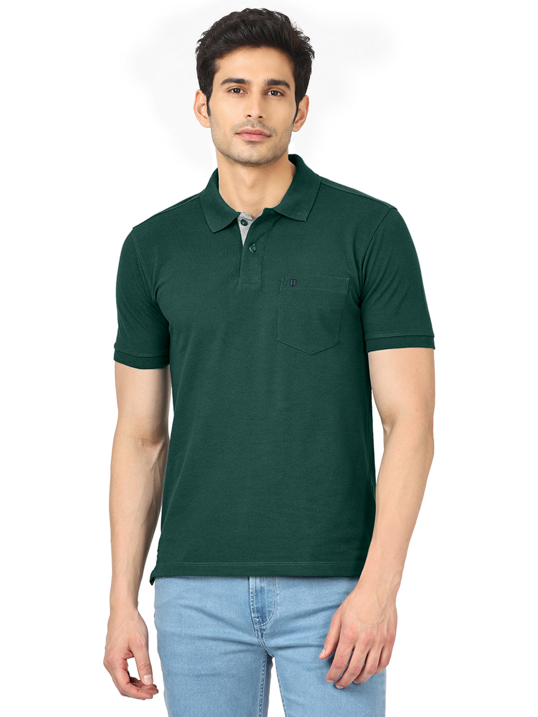 Bottle Green Plain Casual Polo T shirt