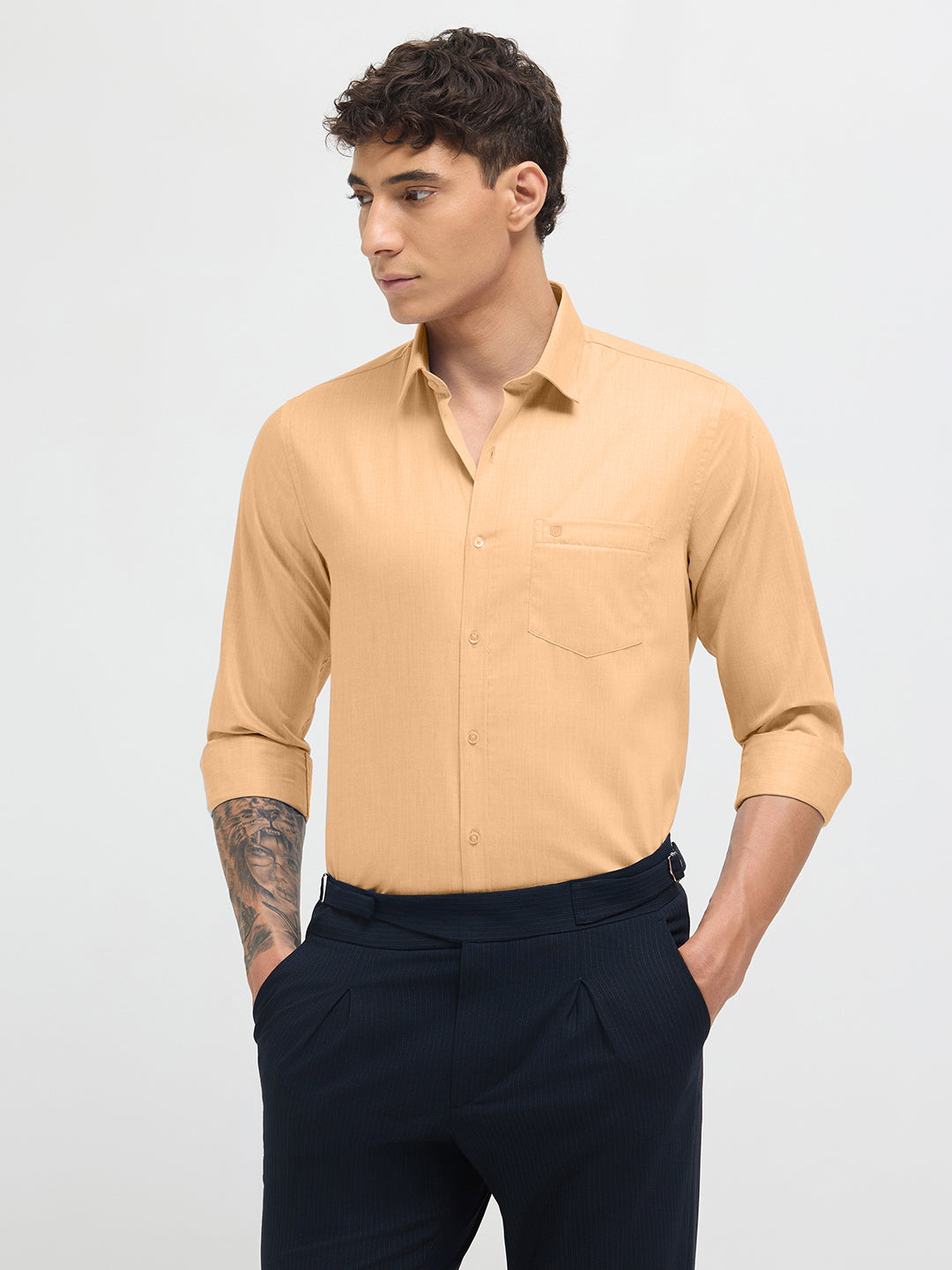 Light Orange Solid Formal Shirt