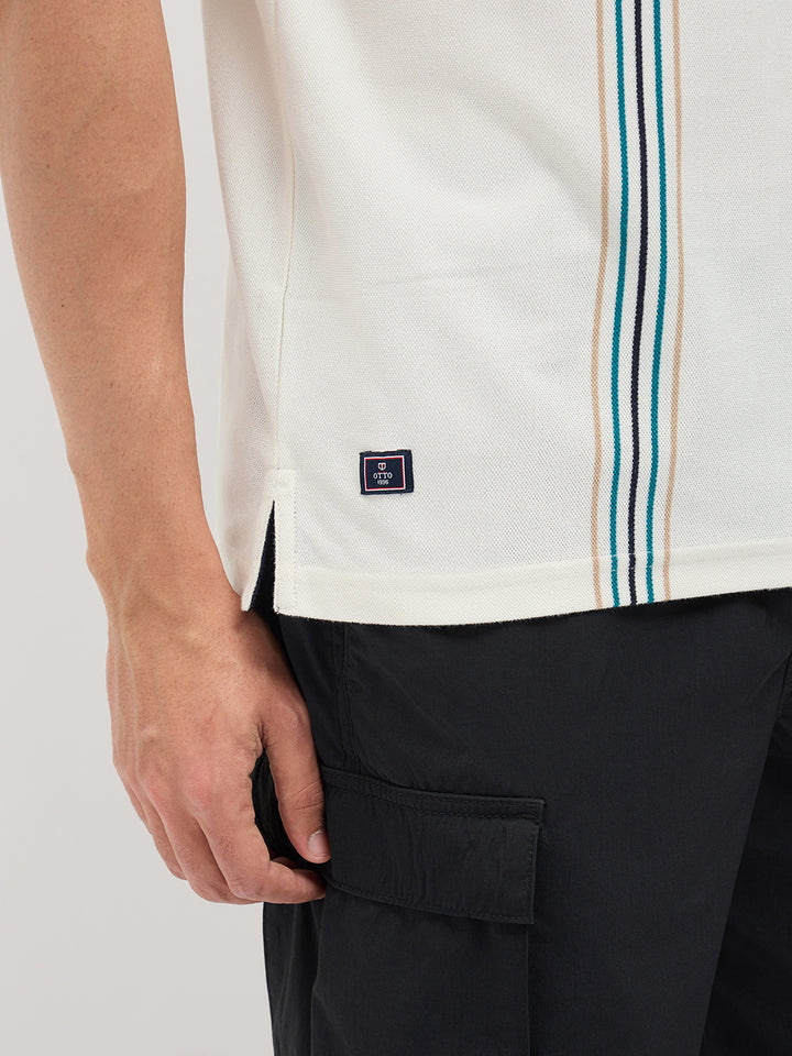 Ivory White Vertical Stripes Polo T Shirt